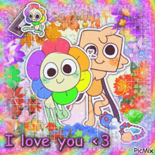 a picture of two cartoon characters with the words i love you < 3 below them
