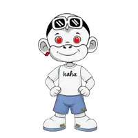 a cartoon character wearing a white shirt that says " haha "