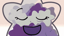 a cartoon drawing of a purple and white cloud with a smile on its face
