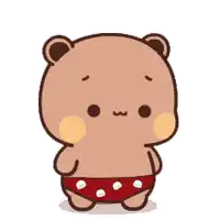 a cartoon teddy bear wearing red polka dot shorts .