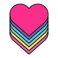 a pink heart surrounded by rainbow colored lines on a white background
