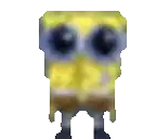 a pixel art of a spongebob squarepants character with blue eyes .
