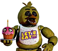 chica from five nights at freddy 's is holding a cupcake and a candle