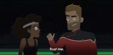a man and a woman standing next to each other with the man saying it 's not easy