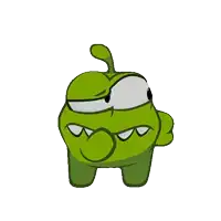 a green cartoon character is making a funny face with his mouth open