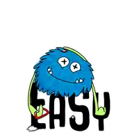 a blue monster is standing next to the word easy on a white background