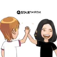a man and a woman are giving each other a high five