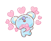 a blue teddy bear with pink hearts around it