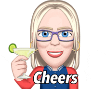 a cartoon of a woman holding a martini with the word cheers written below her