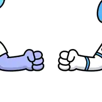 a cartoon drawing of a person 's arm with a purple glove