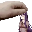 a pixel art of a hand touching a purple haired anime girl .
