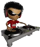 a cartoon character wearing headphones and sunglasses is playing records on a turntable