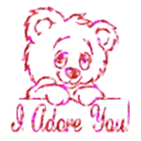 a drawing of a teddy bear with the words " i adore you " written below it