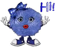 a cartoon character with a blue bow on her head and the word hi written above her