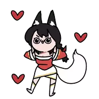 a cartoon drawing of a girl with a tail and hearts around her