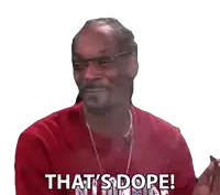 snoop dogg is wearing glasses and a red shirt and saying that 's dope !