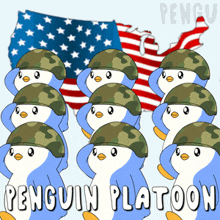 a cartoon of penguins in military uniforms with the words penguin platoon