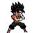 a pixel art of a cartoon character holding a ball in his hand .