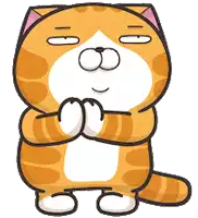 a cartoon cat with its eyes closed and its hands folded in prayer .